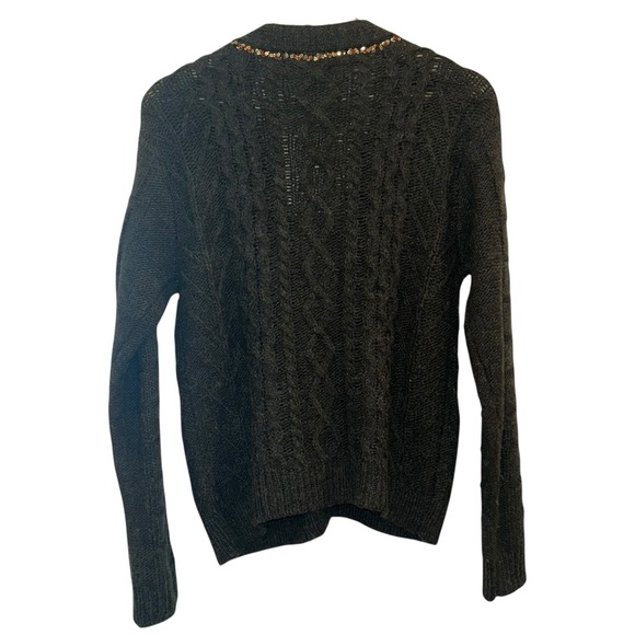 Le Superbe Paradise Wool Blend Cable Knit Sequin Palms V-Neck Cardigan Sweater - Picture 3 of 5